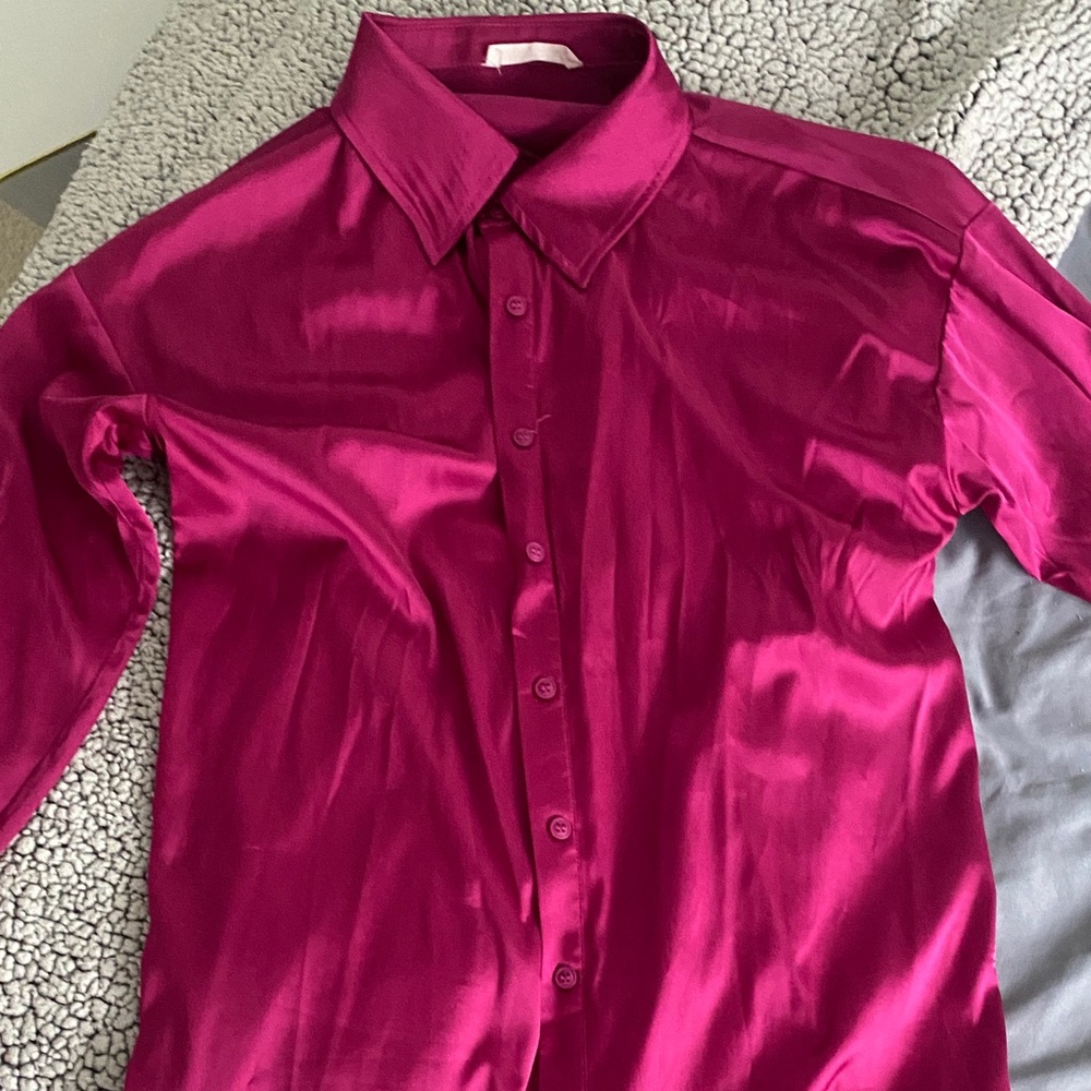 12th Tribe bump friendly pink Long Sleeve button down shirt dress